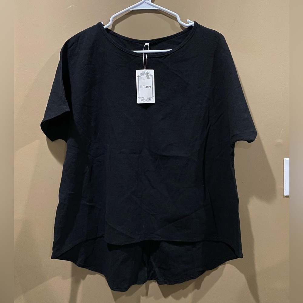 E Retro Short Sleeve Tunic High Low cut Women’s XXL Black Plus Size —E
